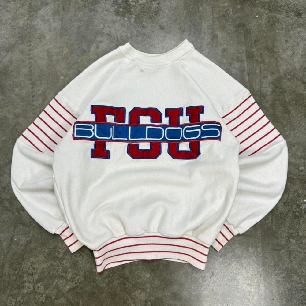 True Vintage 80s FSU Bulldogs White Embroidered Crewneck Sweatshirt Size S